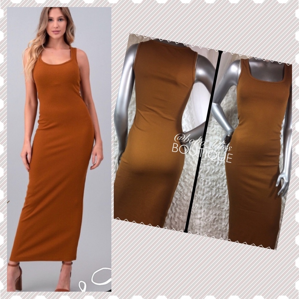 Terracotta Brown Ribbed Sleeveless Maxi Dress NEW NWT
